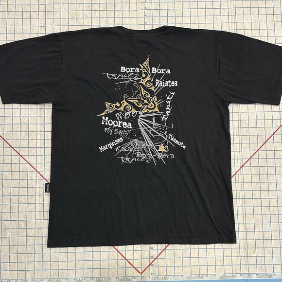 Other - Vintage Single Stitch Surfing T Shirt Black Men’s XL Boxy FlySurf Tahiti Tuamotu